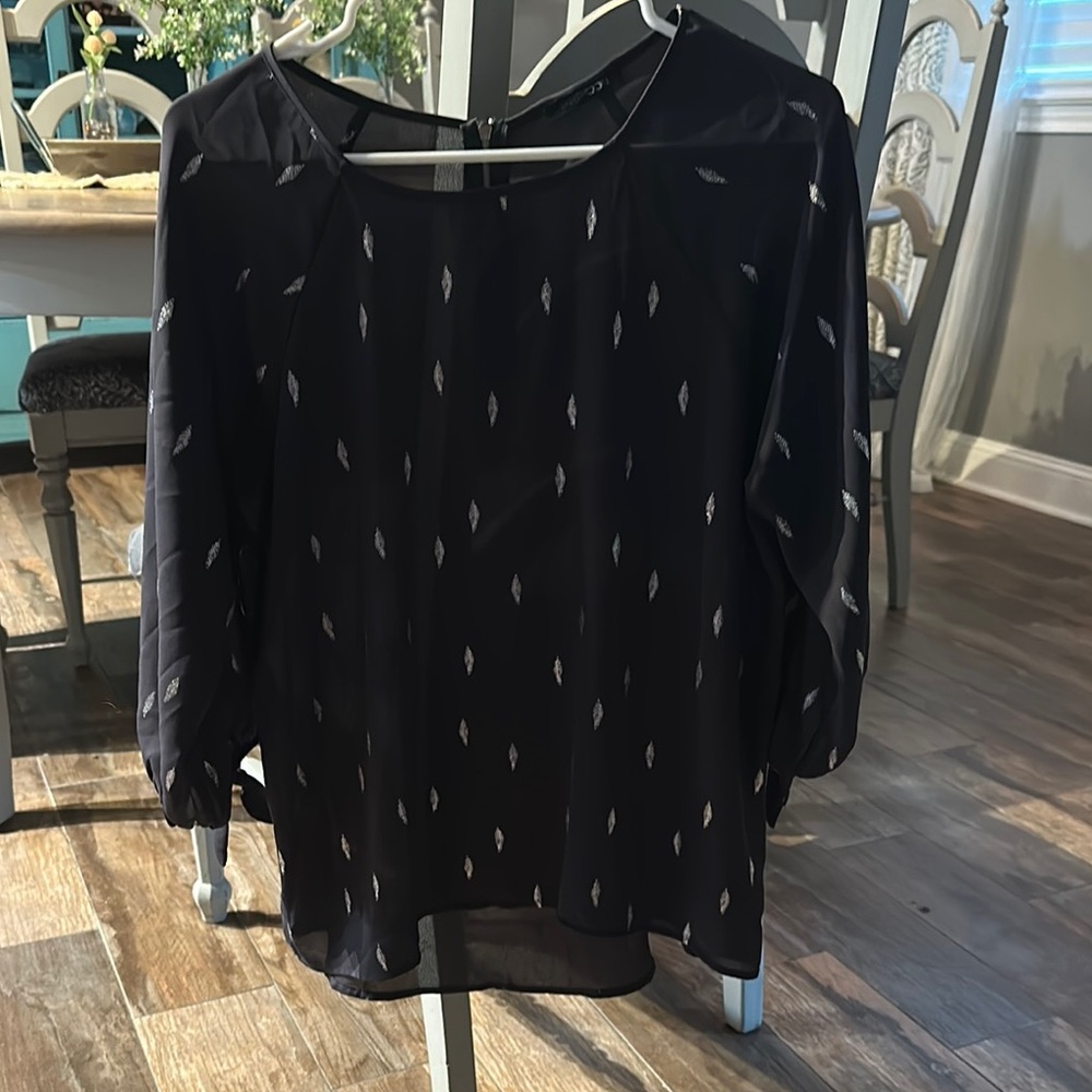 Papermoon Black Blouse with White Pattern